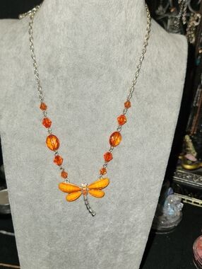 Orange Dragonfly Pendant Necklace - Unbranded